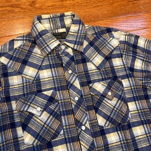 Vintage JC Penney Western Pearl Snap Flannel Shirt Mens‎ 15-34 Blue Plaid Yoke